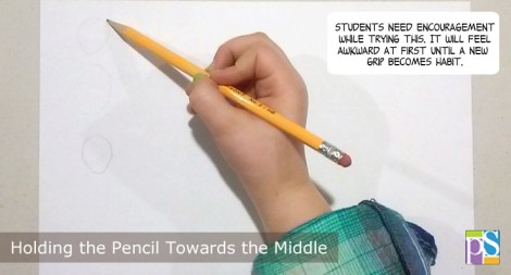 By holding the pencil in the middle, students often can't press hard.